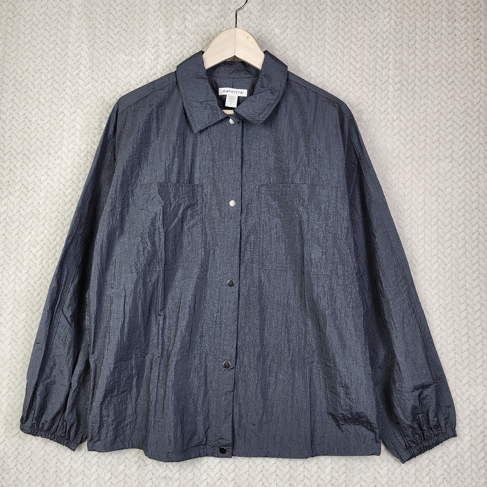 Athleta Lunar‎ Sheen Button Down Shirt Small Gray Jacket Oversized Lightweight